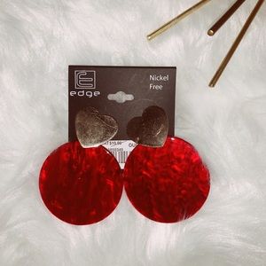 NWT red earrings w/ gold hearts
